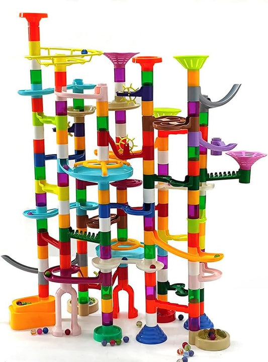 Marble Run - 200Pcs Maze Game Construction Building Toy, Race Track Set with 30pcs Glow in Dark Plastic Marbles STEAM Building Toys Gift for Kids (Marble run-200)