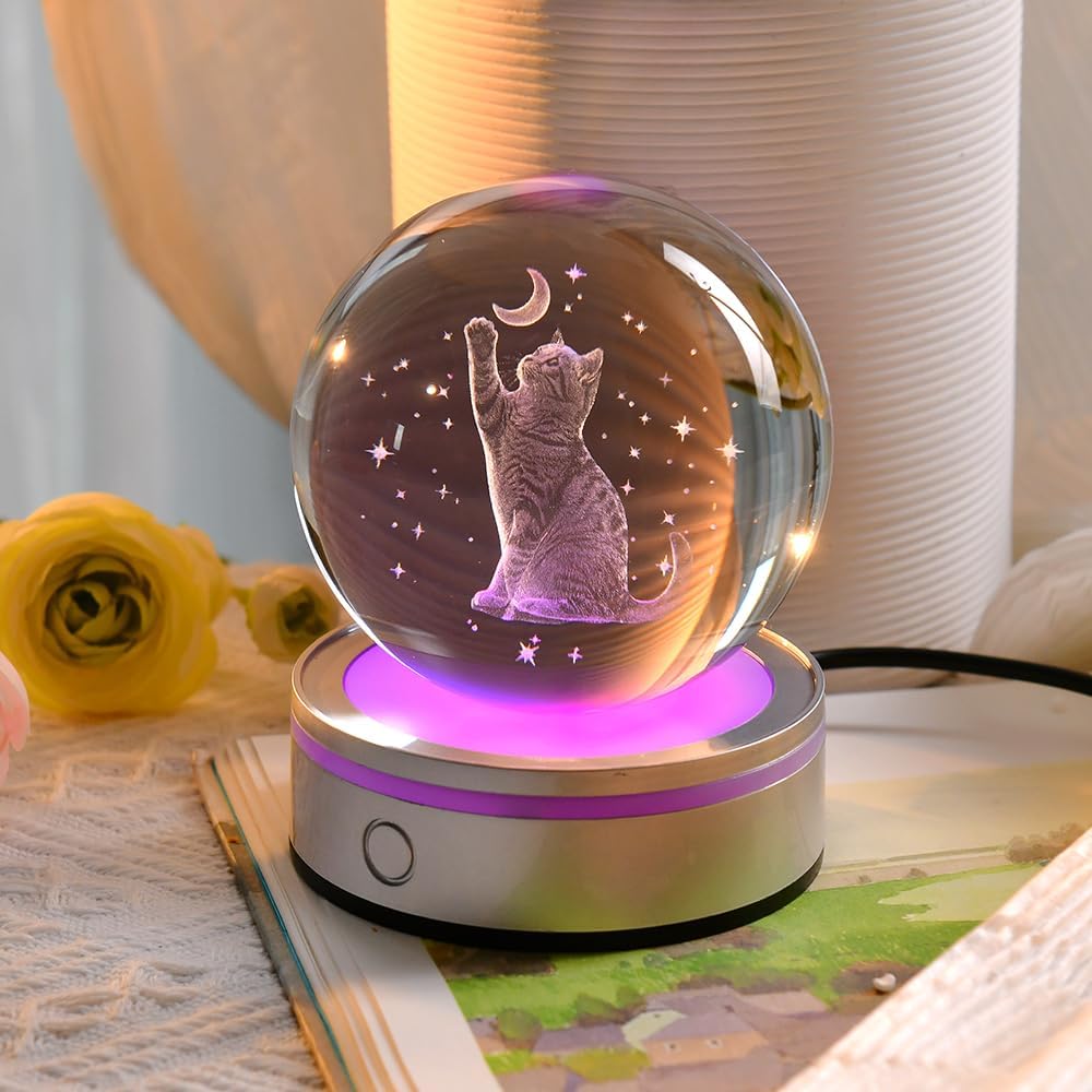 3D Solar System Crystal Ball Universe Glass Ball Space Astronomy Gift Planets Model Science Astrophysics Gifts Solar System Night Light Glass Globe Decor with 12 Colorful Modes Light Base