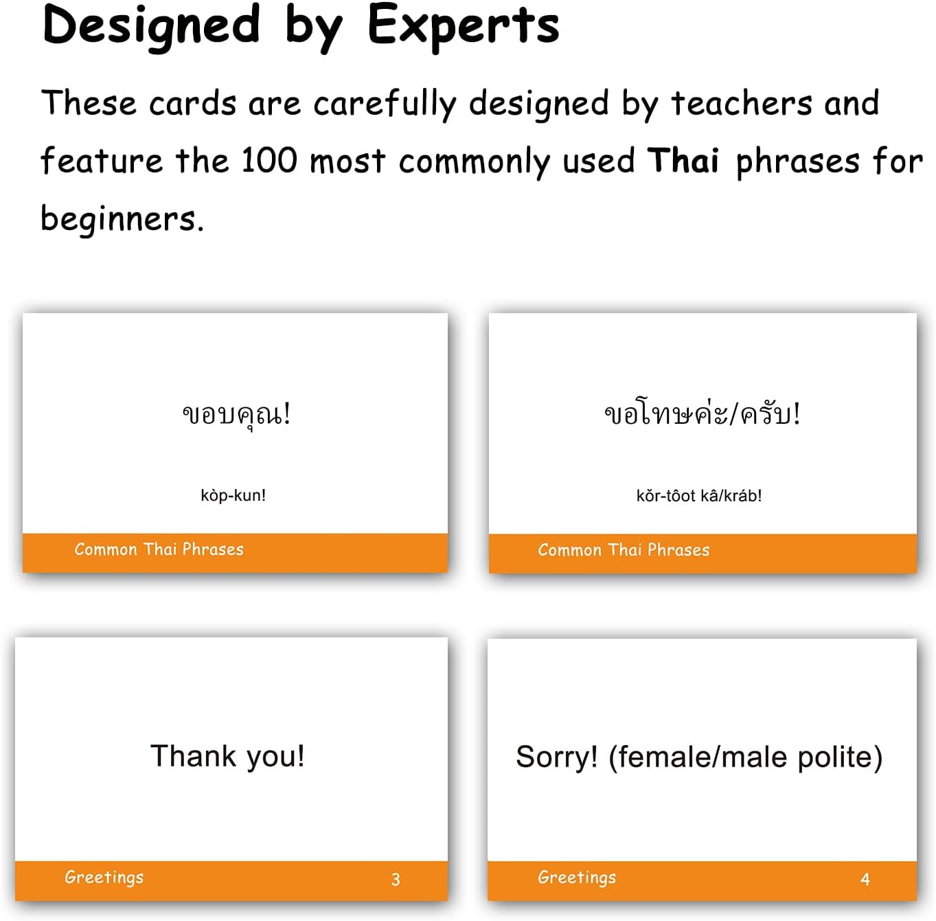 100 Essential Thai Phrases Flash Cards for Adults - Learn Thai Phrases for Beginners with Durable & Portable Flashcards- Thai Flashcards Simple Phrases