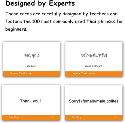 100 Essential Thai Phrases Flash Cards for Adults - Learn Thai Phrases for Beginners with Durable & Portable Flashcards- Thai Flashcards Simple Phrases