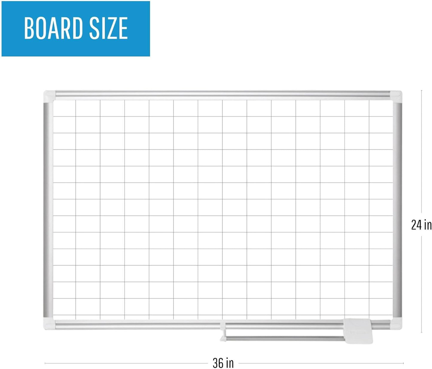 MasterVision gridded Magnetic Steel Dry Erase Planning Board, 1 x 2 Grid, 36 x 24, White Surface, Silver Aluminum Frame