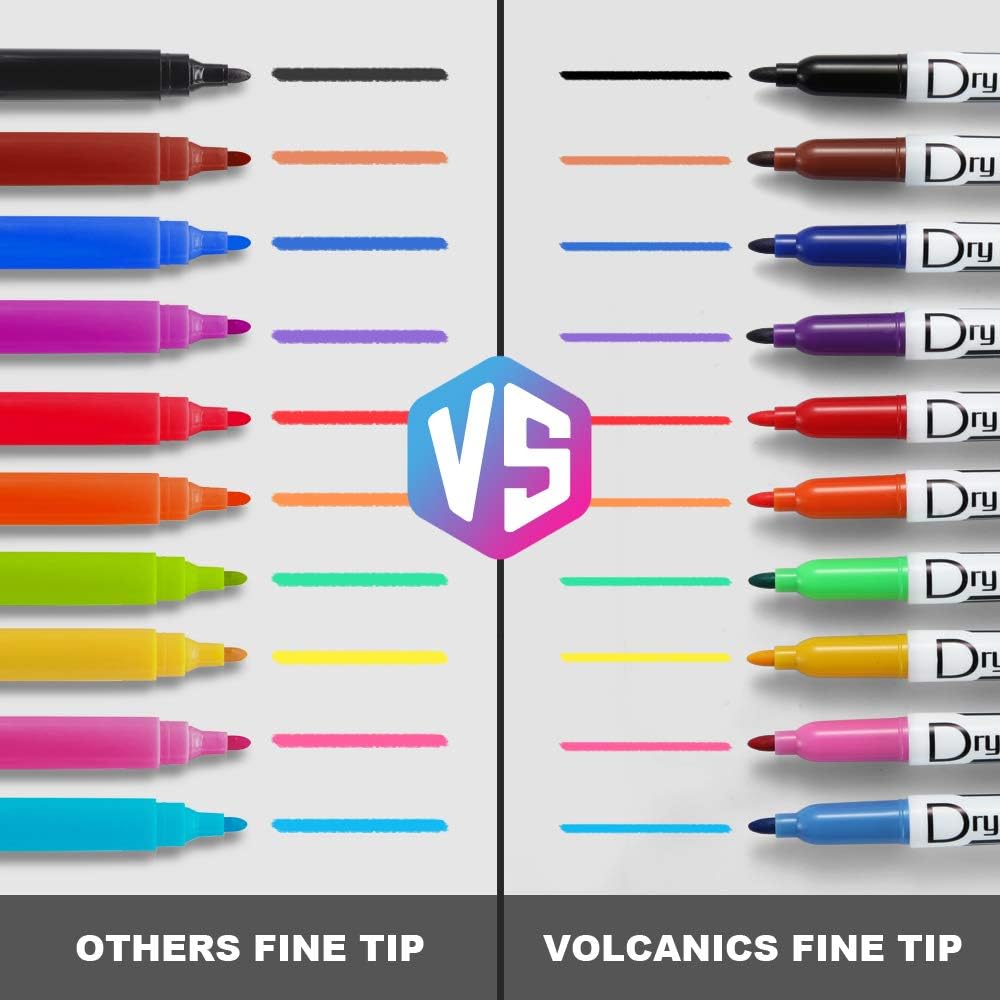 Volcanics Black Dry Erase Markers Low Odor Fine Whiteboard Markers Thin Box of 12