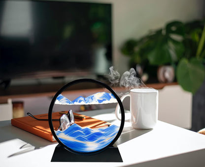 SANDCLE Moving Sand Art Liquid Motion - Moving Sand Art Picture Decor 3D Deep Sea Sandscape, Round Glass Frame Display Flowing Sand Relaxing Toy for Desktop Home Office Work Decoration(Blue, 12")