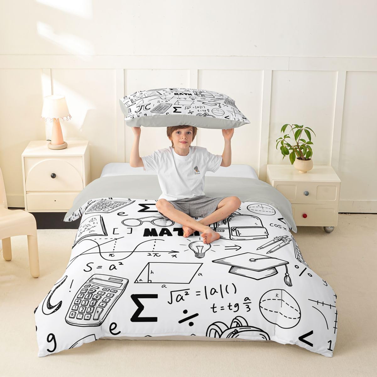 Erosebridal Chemistry Lab Bedding Set Twin Size Chemical Equation Duvet Cover for Boys Girls Chemical Elements Science Theme Comforter Cover Teens Kids Science Students Bedding School Dorm Room Decor