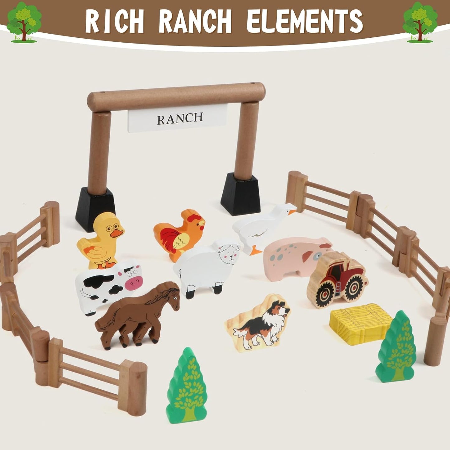 Wondertoys 208 Pcs Wooden Log Set - Classic Building Logs Ages 3+ - Best Retro Building Gift Set for Boys - Creative Construction Engineering Educational Gifts