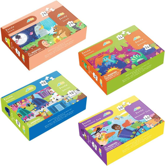 Dinomini Floor Puzzles for Toddlers 4-in-1 Value Pack - 4 x Puzzles for Toddlers 2-4 - 24, 36, 48 & 60 Pieces - Preschool Learning Activities - Learning & Educational Toys