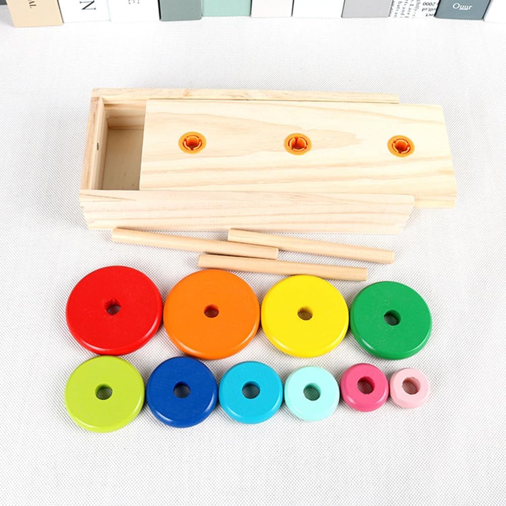 Montessori 10-Layer Rainbow Tower, Wooden Stacking Rings Toy for Toddlers