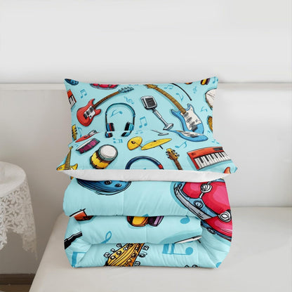 Erosebridal Drum Kit 3D Print Kids Comforter Sets Rock Music Themed Full Bedding Set for Boys Girls Musical Pattern Comforter Set,Colorful Retro Style Quilt Duvet 3 Pcs