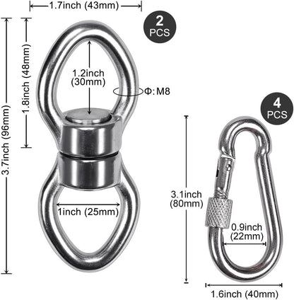 SELEWARE Silent Bearing Swing Swivel, 360° Rotational Device Hanging Accessory with Removeable Buckle for Tree Swing, Hammock Chair, Climbing Rope, Yoga, Kids Swing Swivel 1200LB Capacity, 2 Pack