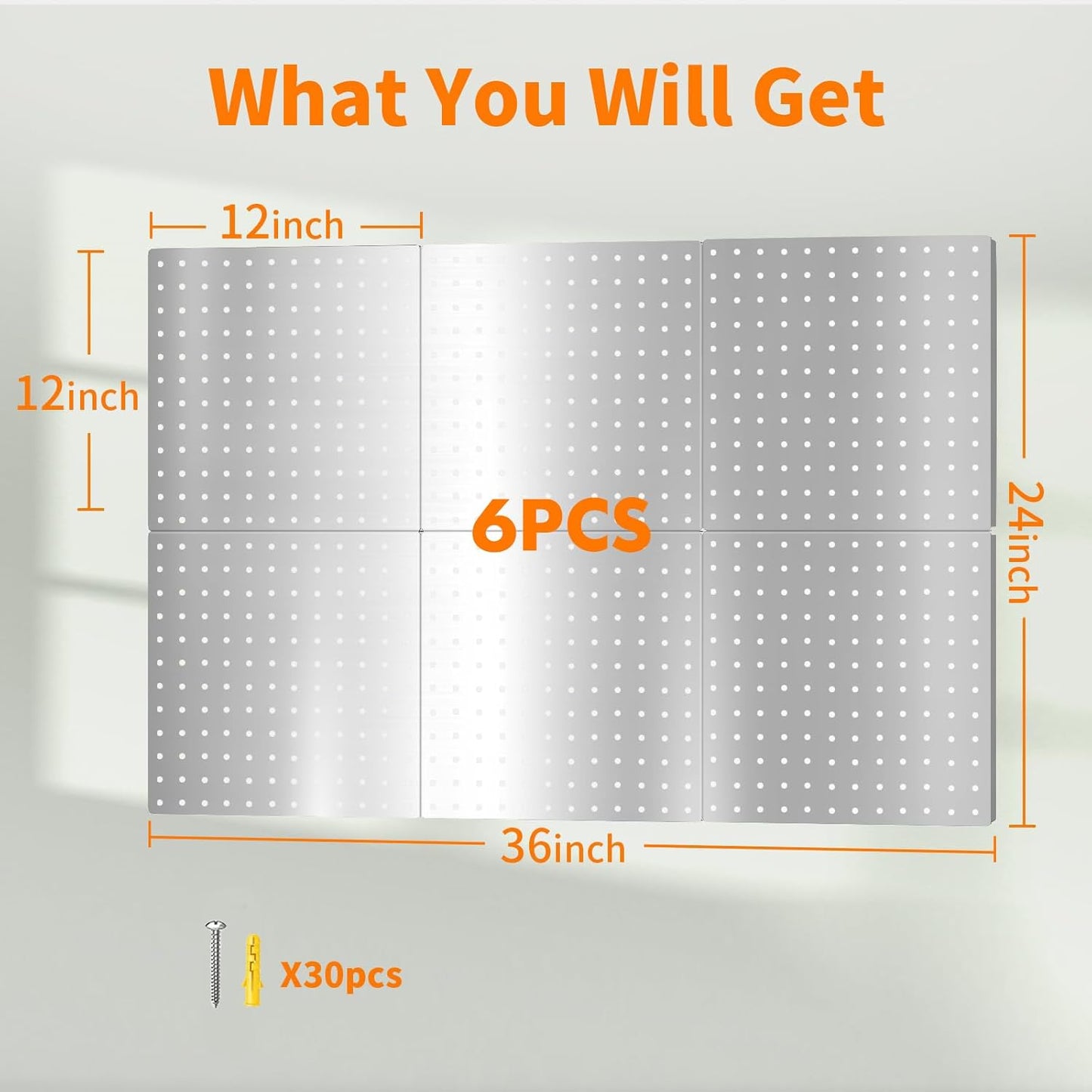 Peg Board, 4PCS Metal Pegboard Wall Organizer. Heavy Duty Pegboard, Peg Boards, Pegboard for Walls, White Pegboard for Garage Craft Room Workbench Office Kitchen Tool Organization, 12"*12"