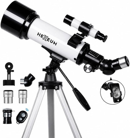 Koolpte Telescope 70mm Aperture 500mm - for Kids & Adults Astronomical Refracting Telescopes AZ Mount Fully Multi-Coated Optics, with Diagonal Mirror Phone Adapter, Carrying Bag, Wireless Remote Black