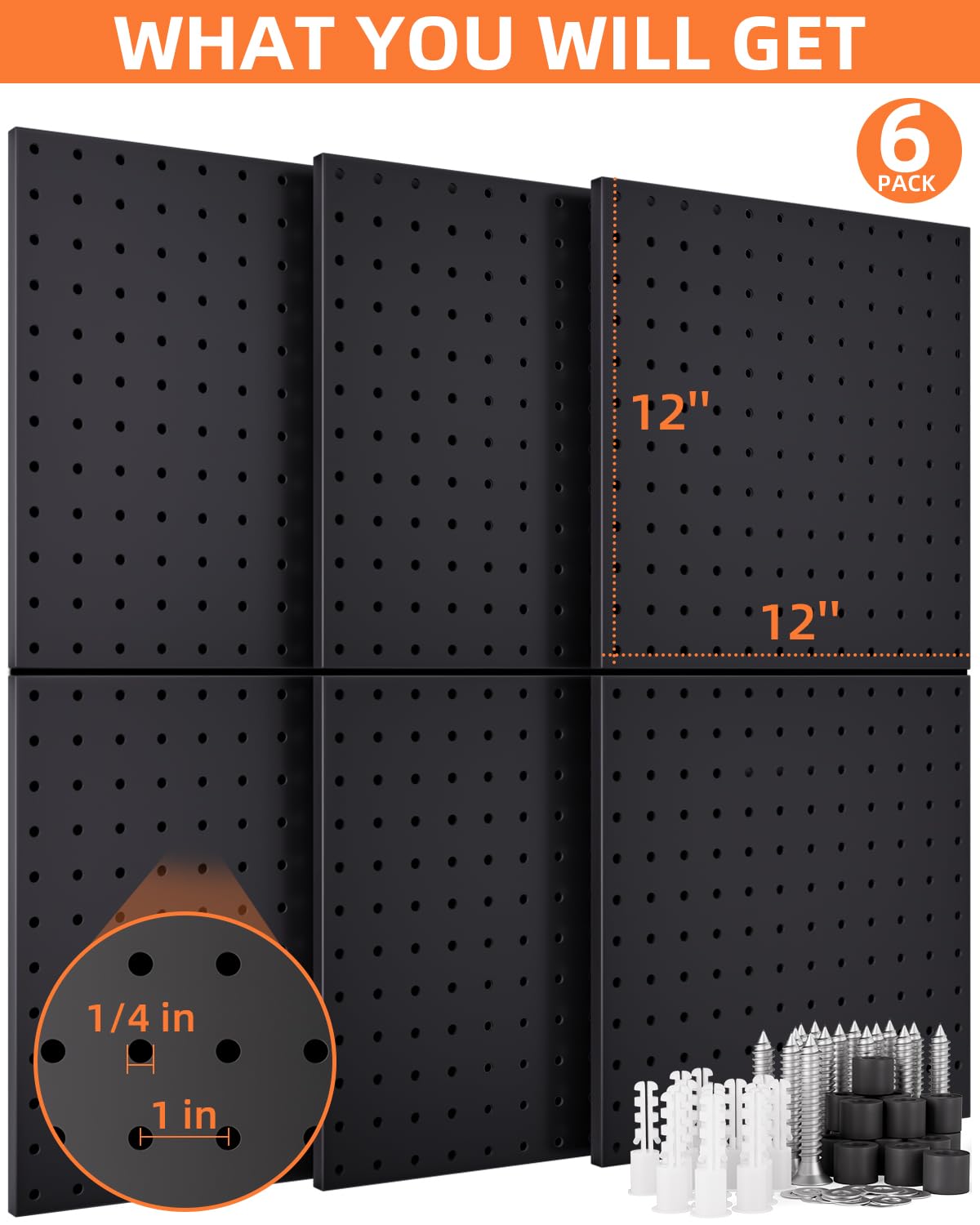 INCLY 70PCS Pegboard Wall Organizer, 4PCS Metal Peg Board Panels with 66PCS 1/4" Pegboard Hooks Accessories Kit, Black Peg Board for Walls Home, Garage Tool Storage, Workbench Organization