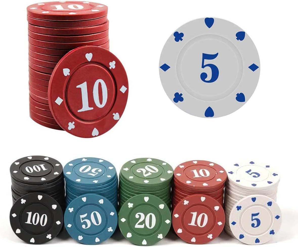 100 Plastic Poker Chips with no denominations, DIY Print with Your Personalized Text, Poker Card Game Chips Bulk, Counting Discs Markers for Math Counting, Game Play, Party