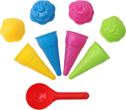 Dough Tools for Kids, 9 Piece Ice Cream Set with 4 Cones, 4 Scoop Molds & Spoon, Modeling Clay Tools, Sand Toys & Sensory Bin Accessories for Toddlers Ages 2-4
