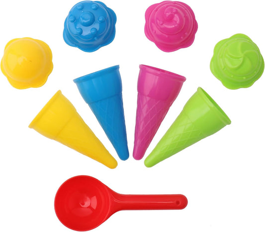 Dough Tools for Kids, 9 Piece Ice Cream Set with 4 Cones, 4 Scoop Molds & Spoon, Modeling Clay Tools, Sand Toys & Sensory Bin Accessories for Toddlers Ages 2-4