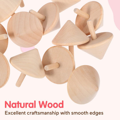 NUOBESTY 12Pcs Wood Spinning Tops, DIY Blank Painting Gyroscope Toy for Kids Art Crafts, Unfinished Hand Painted Spin Top Bulk for Classroom, Party Favors, Kindergarten Education