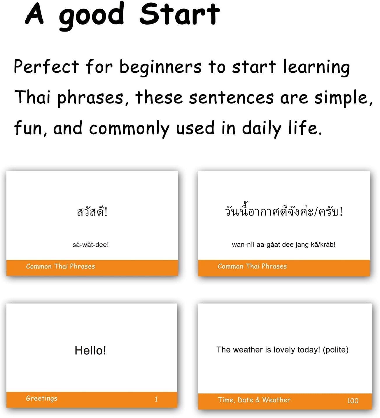 100 Essential Thai Phrases Flash Cards for Adults - Learn Thai Phrases for Beginners with Durable & Portable Flashcards- Thai Flashcards Simple Phrases