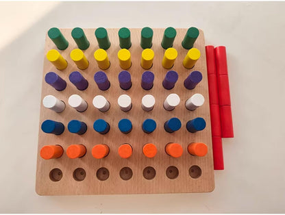 Montessori Wooden Cylinder Peg Set, Sensory Integration Training Fine Motor Toy for Toddlers 2-4 Years,B