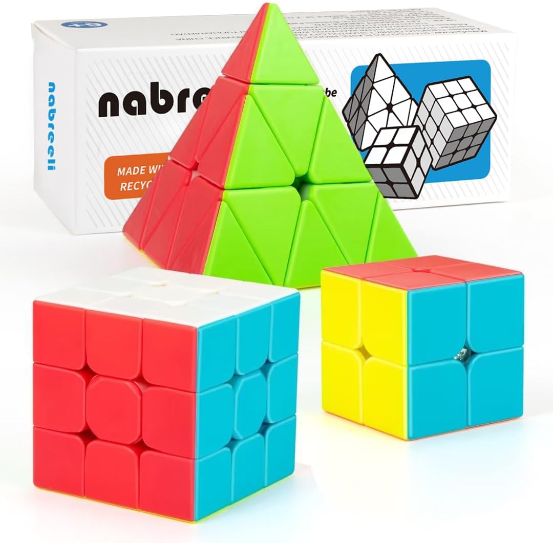 Speed Cube Set 3-in-1 Stickerless: 2x2, 3x3 & Pyramid Speed Cubes | Easter Gifts Basket Stuffers Boy Toys for All Ages