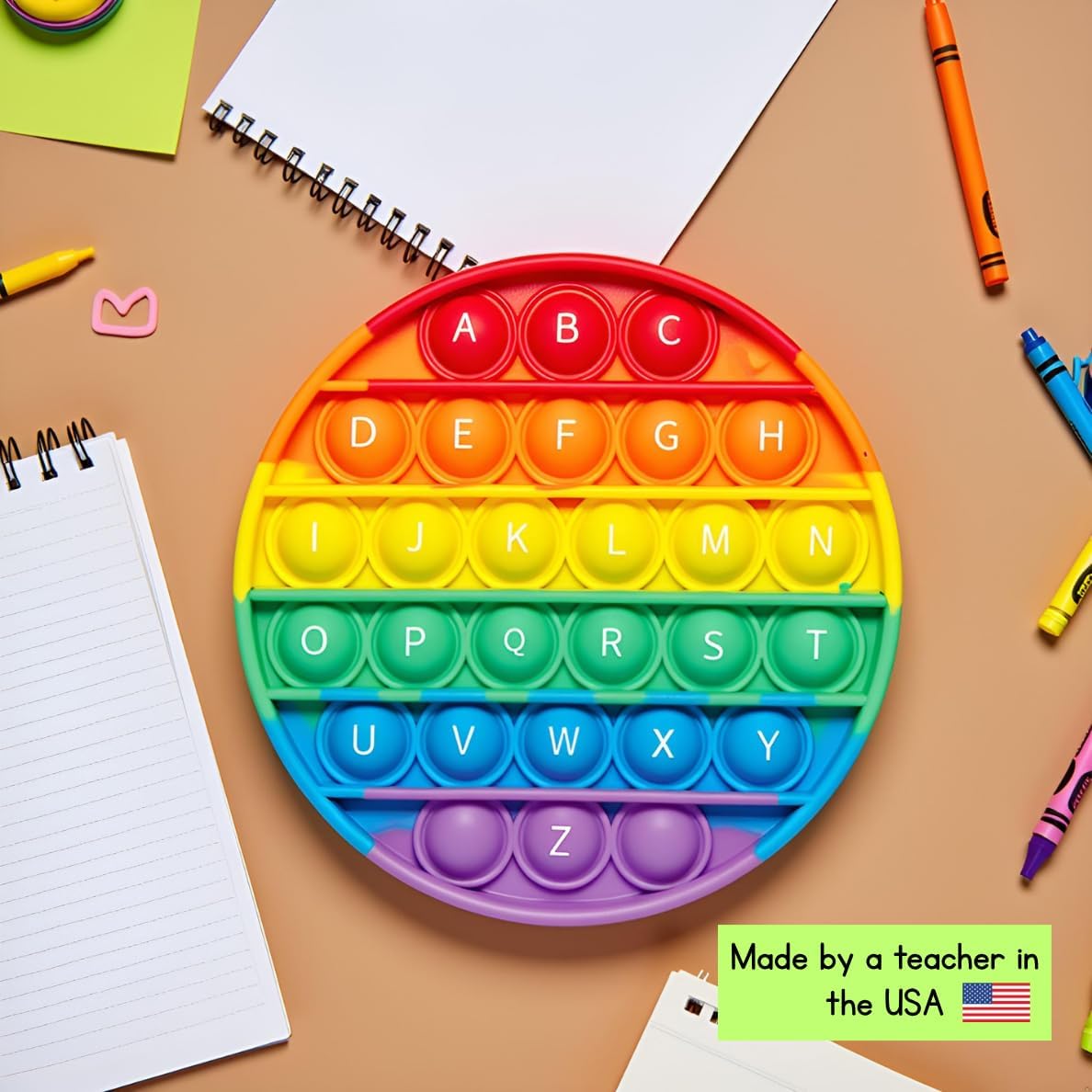 Alphabet Pop It Rainbow Fidget Toy with Letters - 1st Grade Classroom Must Haves- Round Bubble ABC Pop Its - Popits for Kids - Toddlers Poppers Sensory Learning Toy