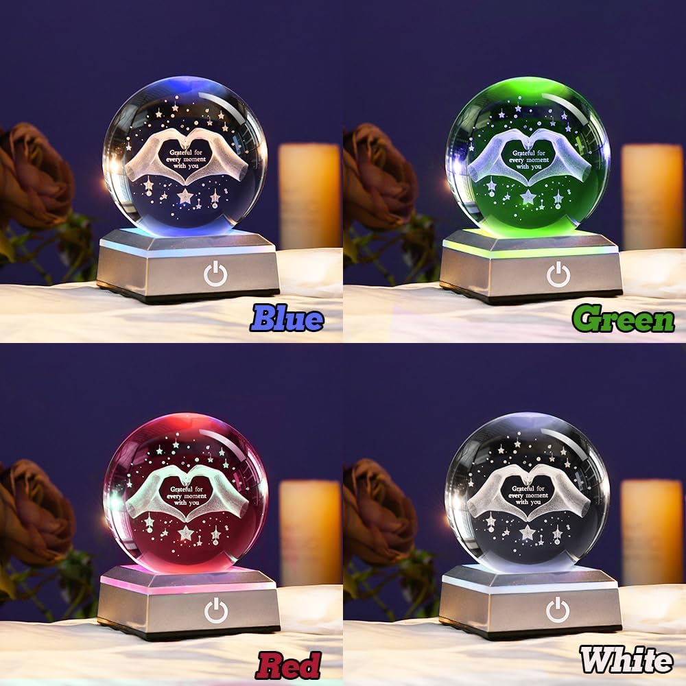 3D Solar System Crystal Ball Universe Glass Ball Space Astronomy Gift Planets Model Science Astrophysics Gifts Solar System Night Light Glass Globe Decor with 12 Colorful Modes Light Base