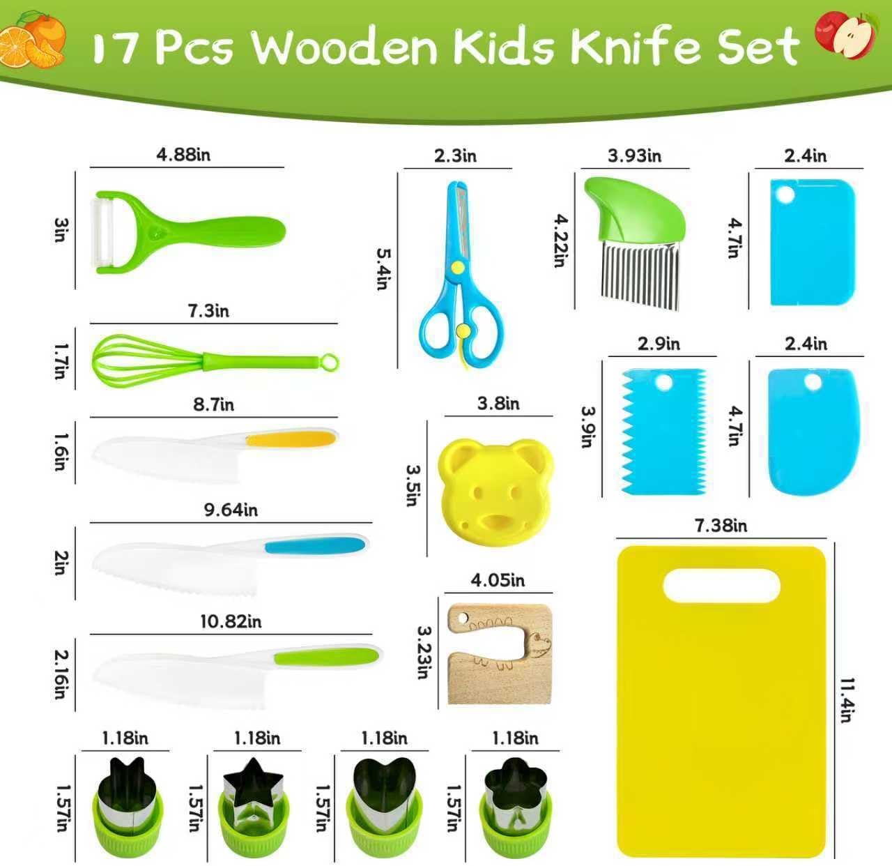 Chanking 13 Pieces Kids Safe Knife Set for Real Cooking Child-Friendly Plastic Chef Tools Montessori Kitchen Toys for Toddlers Birthday Gifts for Boys and Girls Ages 4+ (A)