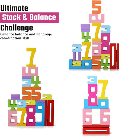 Gdaytao 20PCS Wooden Number Building Blocks 1-10 - Montessori Math Stacking Number Blocks Toys with Counting Games, Bright Digital Building Blocks Friends of 10, STEM Learning Toys for Kids Ages 3-8