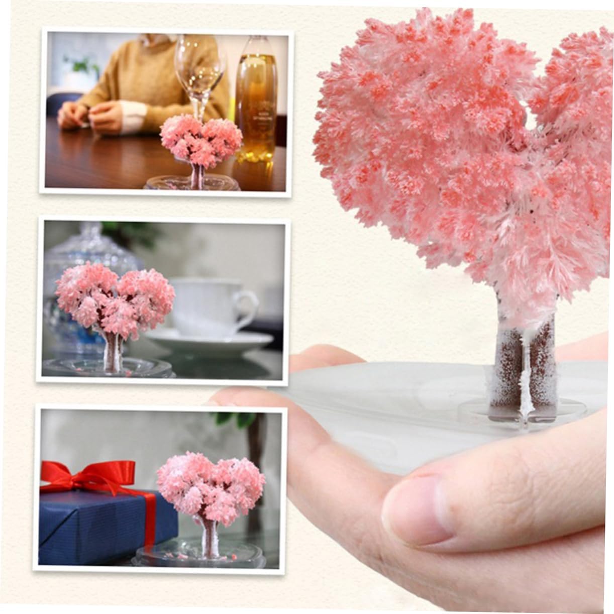 Vaguelly 2sets Valentine's Day Love Tree Toys Heart Shaped Crystals Growing Kit DIY Paper Tree Ornaments for Boys and Girls