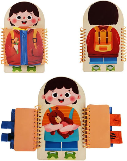 Montessori Wooden Multi-Layer Dressing Busy Board, Life Skills Toy for Toddlers