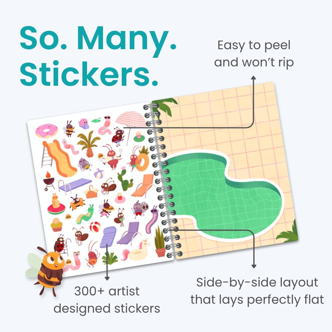 Animals Habitat 500+ Kids Sticker Book by Cupkin Toddler Airplane Travel Activity Coloring and Sticker Book, Road Trip Essentials, 12 Coloring Pages + 12 Scenes for Ages 2–8 Years - Colors B