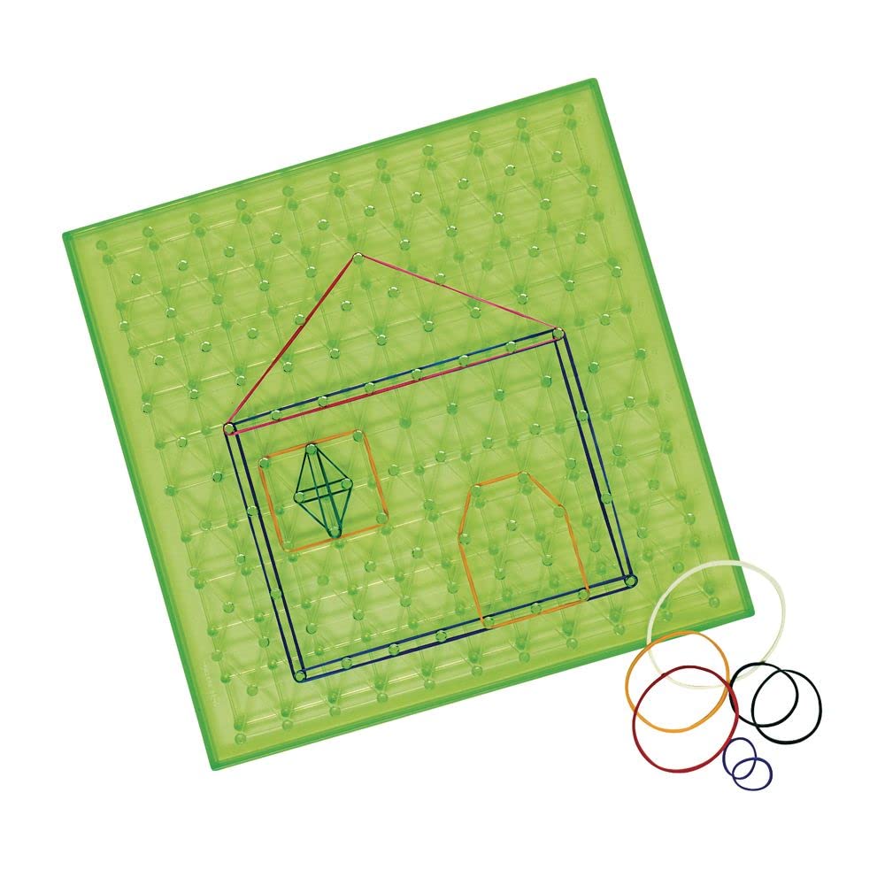 Translucent Double-Sided Geoboards - Set of 6 Boards 144 Rubberbands, Excellerations, 9 inches Square, Safe and Sturdy