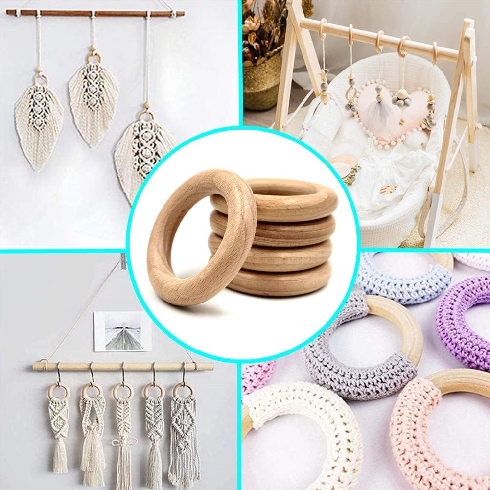 Natural Beech Wood Rings, 10 Pcs Unfinished 6cm Solid Wooden Rings Circles Without Paint for Craft, Connectors Jewelry Making