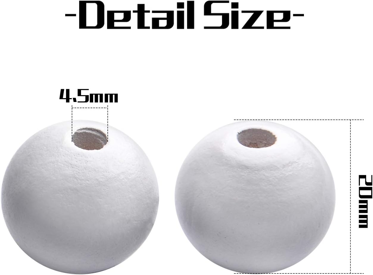 Aylifu Round Wooden Beads, 50 pcs 25mm Natural Unfinished Wooden Spacers for DIY Crafts Jewelry Making, White, Hole: 5mm