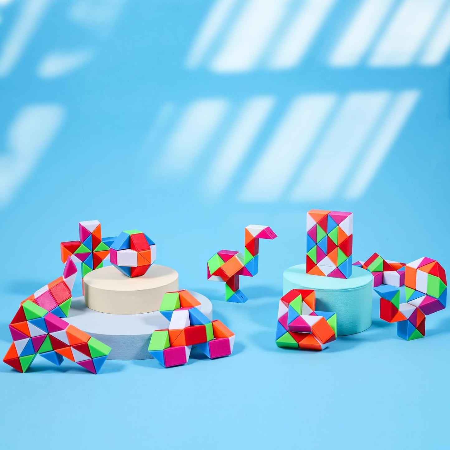24 Pack Magic Snake Cube Fidget Toys for Kids - 24 Blocks Rainbow Twist Puzzle, Party Favors, Classroom Prizes, Birthday Goodie Bag Fillers, Stress Relief Sensory Toys