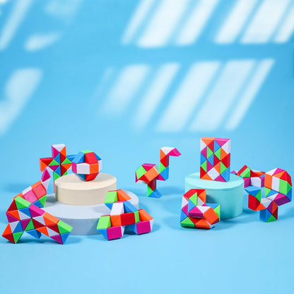 24 Pack Magic Snake Cube Fidget Toys for Kids - 24 Blocks Rainbow Twist Puzzle, Party Favors, Classroom Prizes, Birthday Goodie Bag Fillers, Stress Relief Sensory Toys