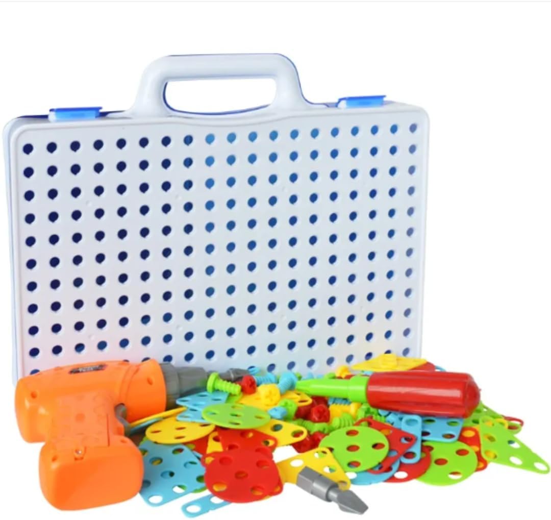Panel Design and Drill Toy Set, 151 Pieces, Electric Drill Building Kit for Ages 3+ Great Gift for Kids