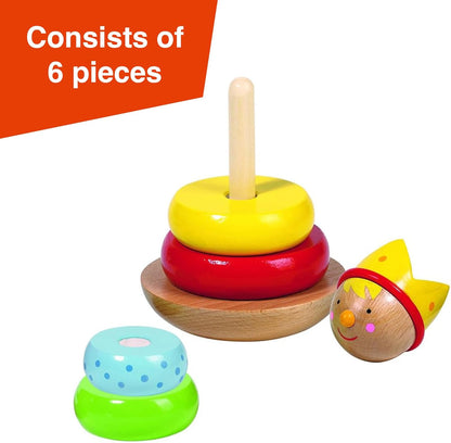 Goki Rainbow Stacking Toys for Toddlers 1–3 Little Prince | Classic 6-Piece Ring Stacker | Colorful Wooden Rainbow Stacking Rings for Fine Motor Skill Development & Early Learning Wood Toys