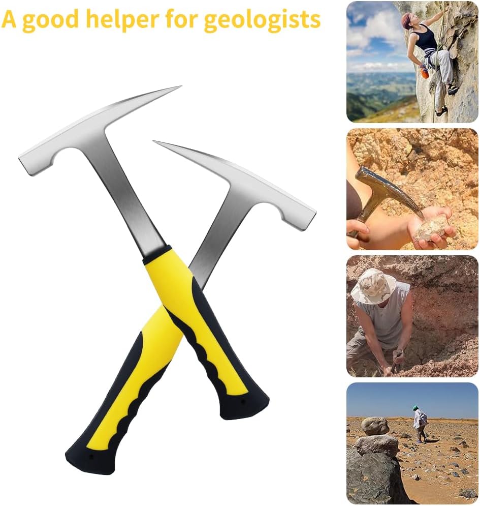 14 PCS Geology Rock Pick Hammer Kit, Gold Mining & Prospecting Equipment Tool, Musette Bag, 22oz Hammer & Digging Chisels, Shovel, Magnifying Glass, Whistle, Goggles