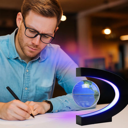 Magnetic Levitation Floating Rotating World Globe with LED Light - C Shape Anti Gravity Levitating Globe for Desk Office Decor, STEM Educational Map, Unique Tech Gift for Men Kids Boss, 3.5 Inches