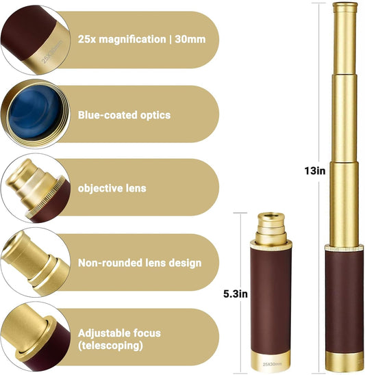 Retro Pirate Telescope Zoomable with Treasure Map 25x30 Spyglass Portable Collapsible Handheld Telescope Vintage Monocular for Kids & Survival Gear