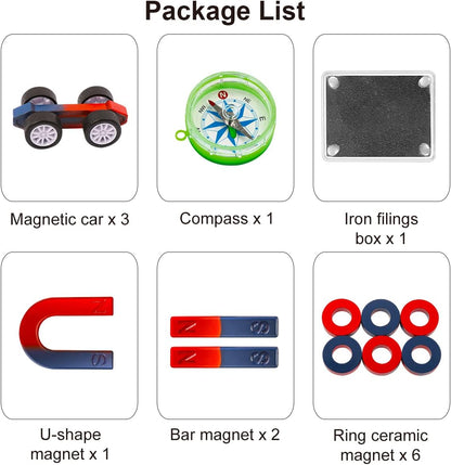 Science Magnet Kits for Kids: Educational Magnet Science Projects Experiment Tools Physics Lab Kits Includes Bar/Ring/Horseshoe/Compass/Iron Powder