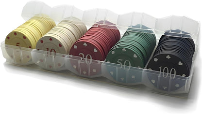 100 Pcs Colorful Poker Chips, Denomination Chips Set with Storage Box, Plastic Counters Disks and Learning Math Counting Chips for Card Blackjack Games Homes Parties Texas Hold Poker