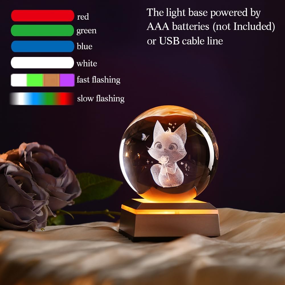 3D Solar System Crystal Ball Universe Glass Ball Space Astronomy Gift Planets Model Science Astrophysics Gifts Solar System Night Light Glass Globe Decor with 12 Colorful Modes Light Base