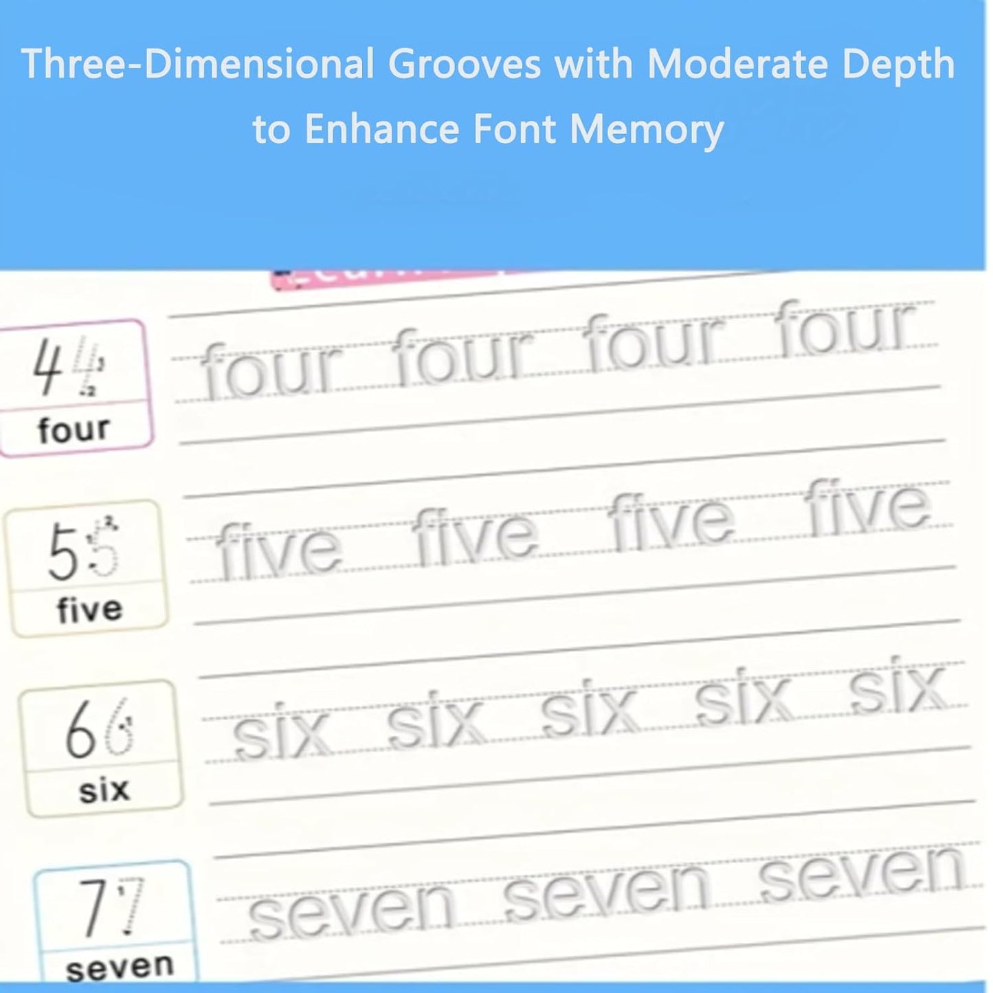 Reusable Magic Groove Writing Practice Book,Grooved Handwriting Workbooks with Pencil Grips,Number Letter Tracing (1, 4)