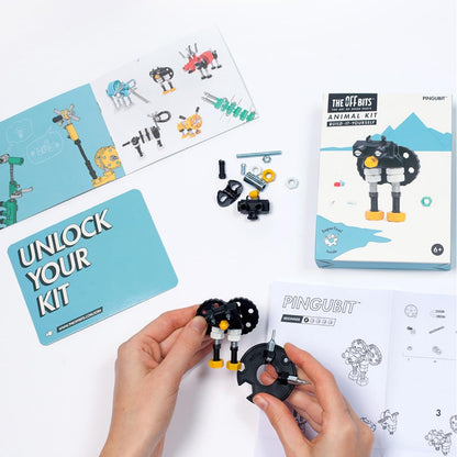 The OFFBITS Offbits Animal Kit - Pingubit, Penguin Model Size Kit with Super Tool + Online Community Unlocking Code, Black, Yellow, Grey, Small (Black Penguin)