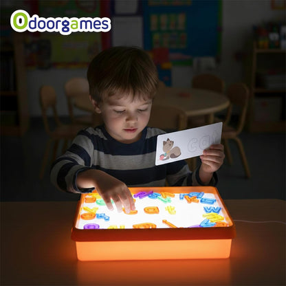 Odoorgames Light Box with Shapes & Cards Set – Light Table for Kids, Educational Toys for Tracing, Sensory Play & Early Learning (Cyan)
