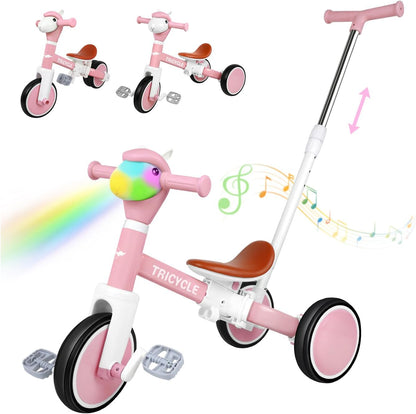 Tricycle for Toddlers 1-3 Year Olds, 5 in 1 Toddler Balance Bike 2-4 Years Old Boys Girls, Push Trike Toys with Adjustable Handle, Birthday Gifts for 2 3 4 5 Year Old Kids Bike (Blue)