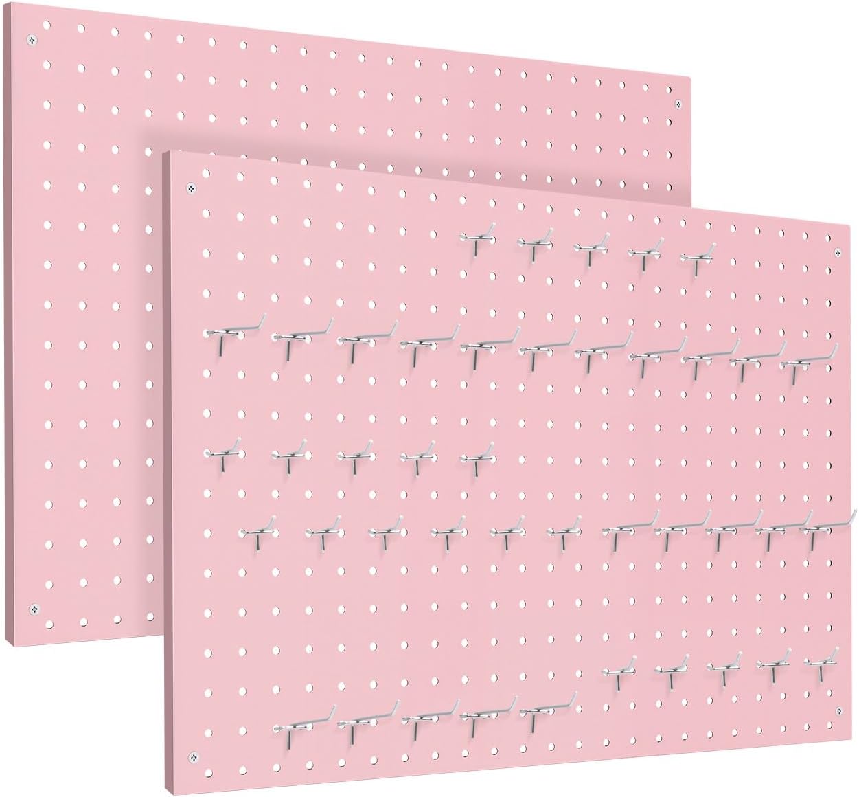 Peg Board, 2 Pack Metal Pegboard Panels Pink Pegboards Wall Organizer with Frame Large Heavy Duty Peg Board with Hooks for Walls Home,Garage Tool Storage,Office Organization,Kitchen 24”×16”