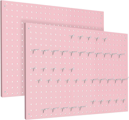 Peg Board, 2 Pack Metal Pegboard Panels Pink Pegboards Wall Organizer with Frame Large Heavy Duty Peg Board with Hooks for Walls Home,Garage Tool Storage,Office Organization,Kitchen 24”×16”