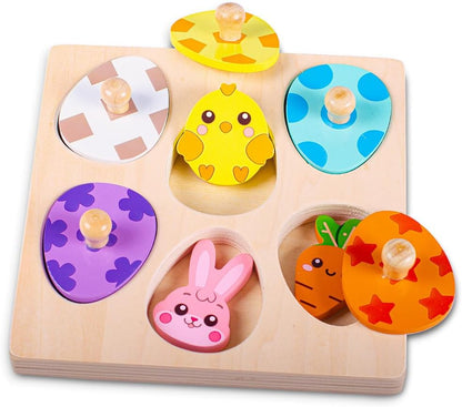 Waybla Easter Basket Stuffers - Easter-Themed Wooden Peg Puzzle for Toddlers 1-3 Years, Montessori Educational Toy and Learning Activity